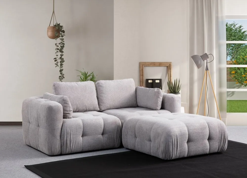 Amaris 2 Seater With Pouffe Light Grey ugaona sofa