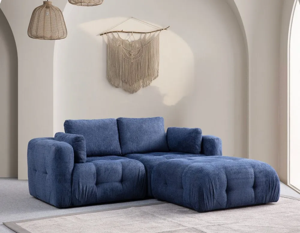 Amaris 2 Seater With Pouffe Navy Blue ugaona sofa
