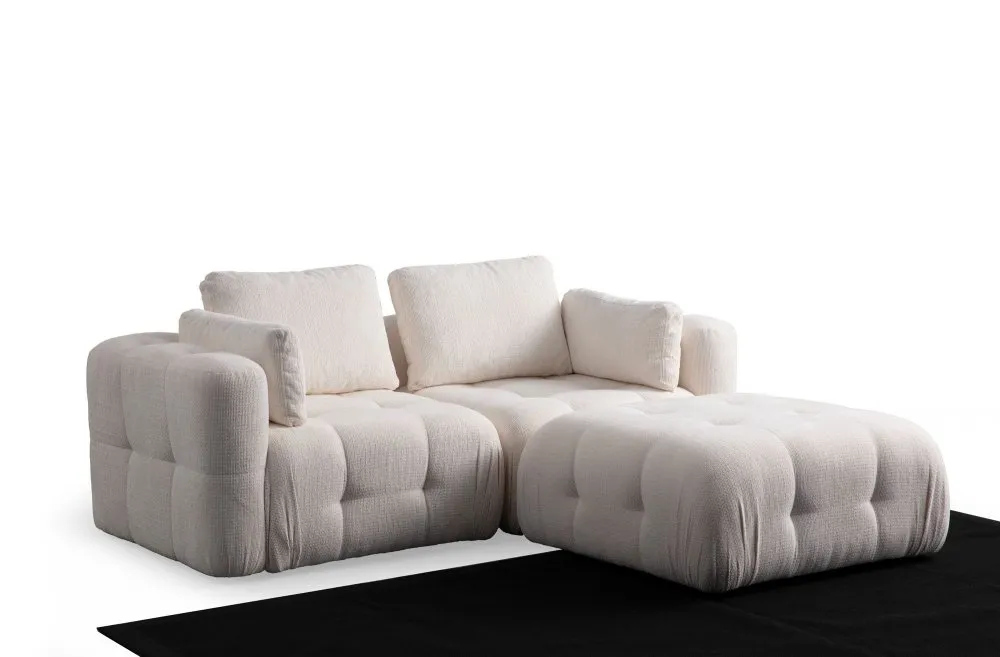 Amaris 2 Seater With Pouffe White ugaona sofa