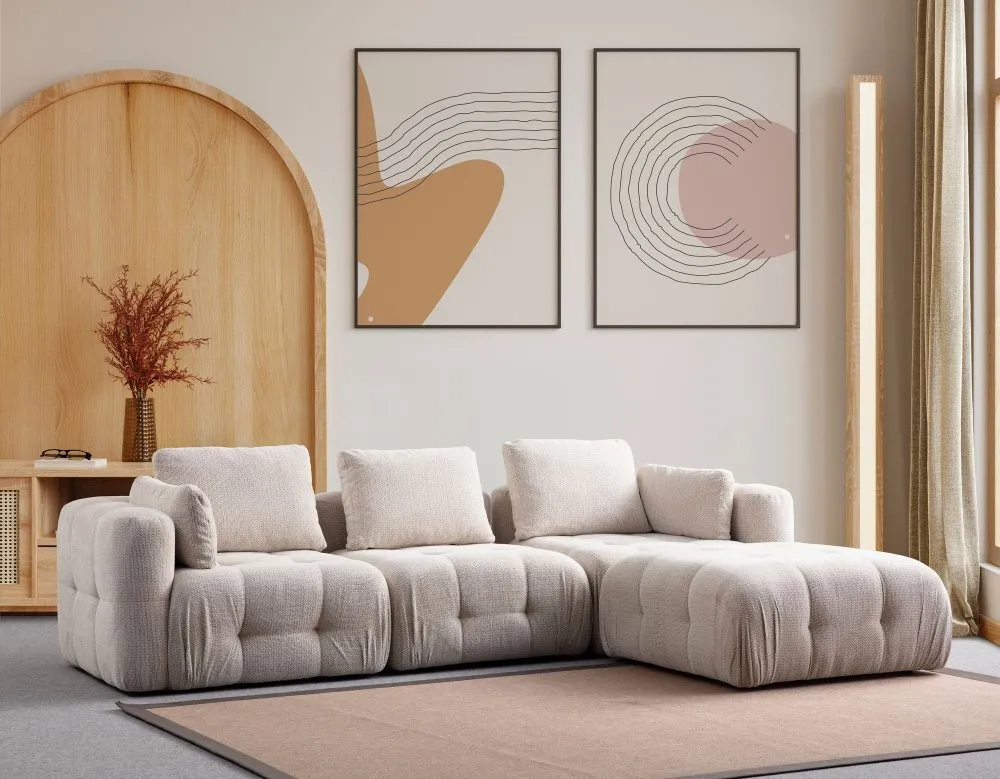 Amaris 3 Seater With Pouffe Beige ugaona sofa