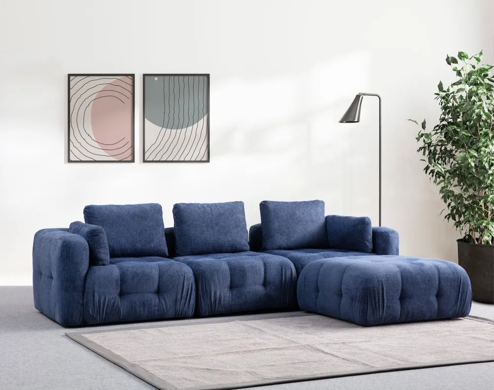 Amaris 3 Seater With Pouffe Navy Blue ugaona sofa