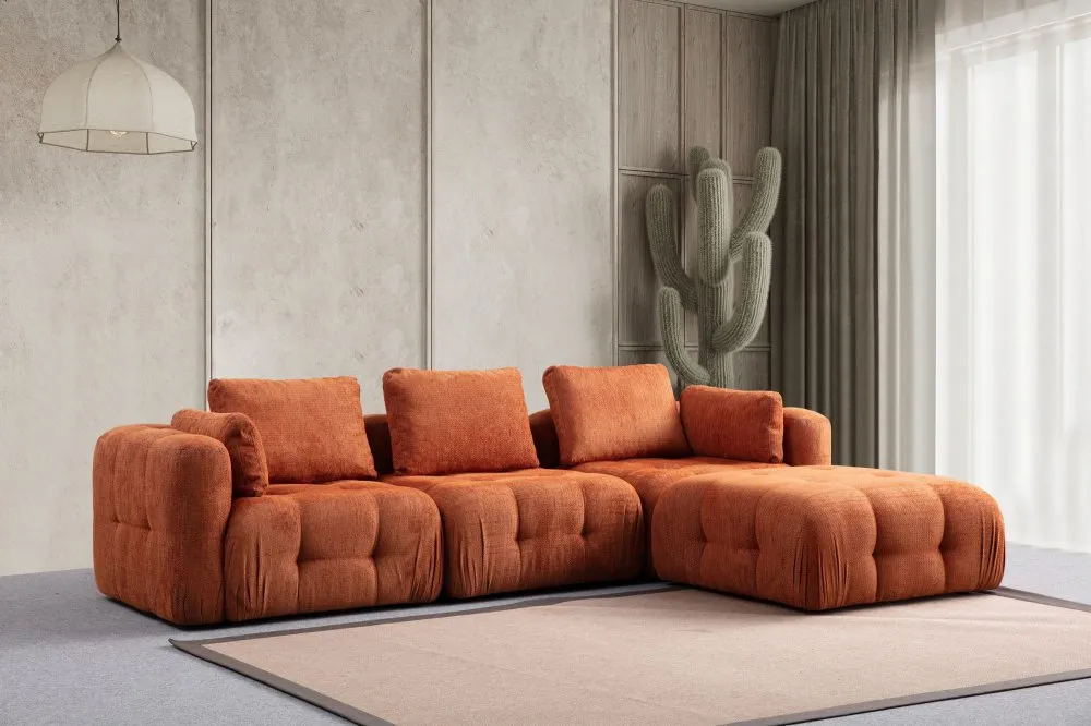 Amaris 3 Seater With Pouffe Orange ugaona sofa