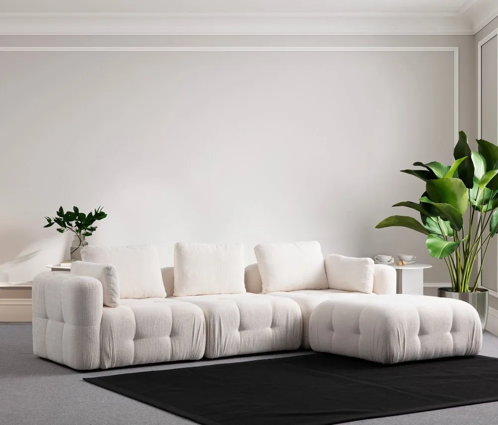 Amaris 3 Seater With Pouffe White ugaona sofa