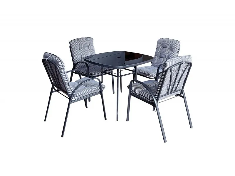 Baštenski set Veneto sto+4stolice sa jastucima crno/sivi
