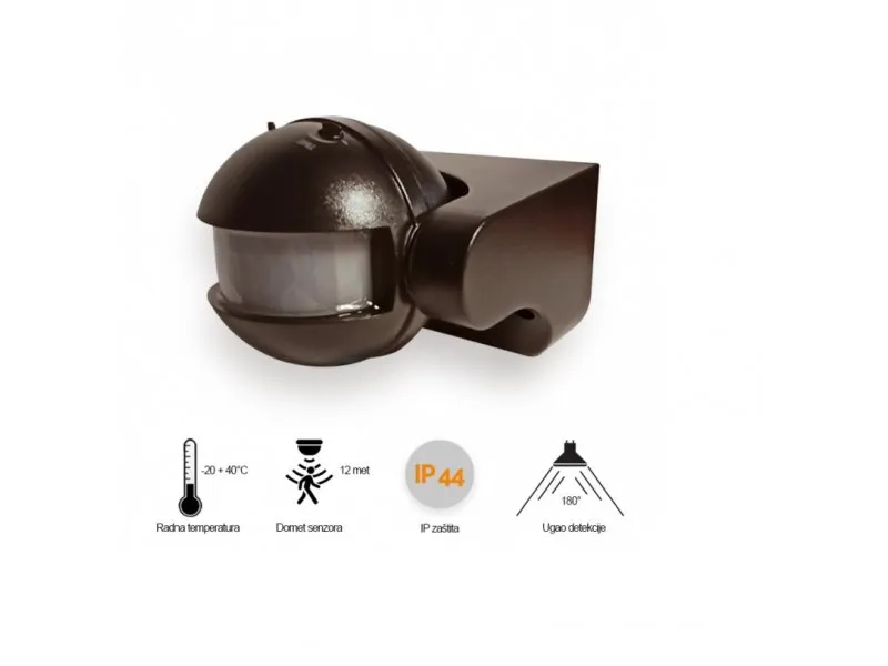 SENZOR SAMOSTALNI ST09 180° IP44 CRNI