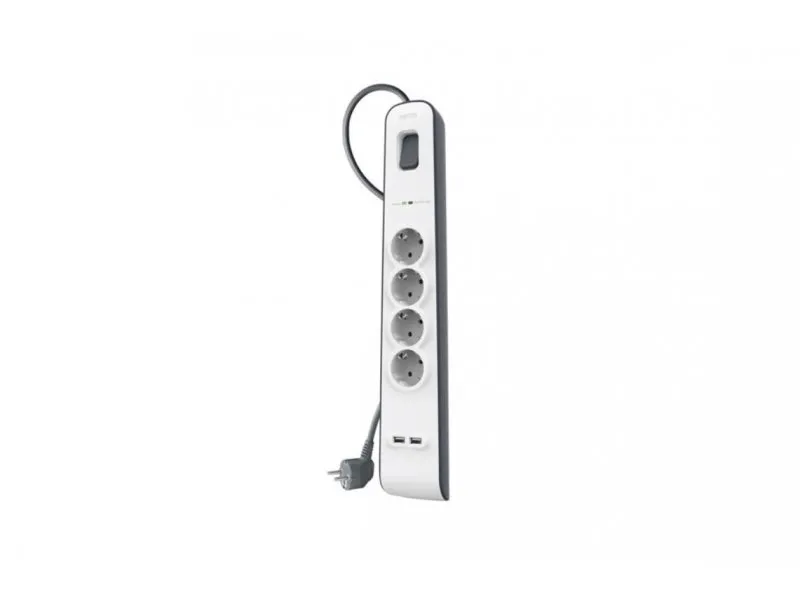 2 -4 Amp USB Charging 4-outlet Surge Protection Strip - 2M - Black/White