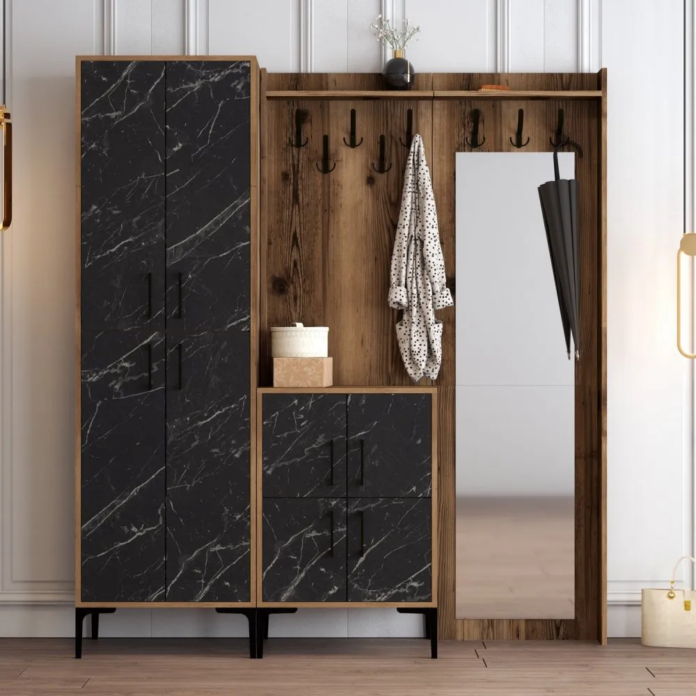Berlin ABC Walnut Black Marble Hall Stand