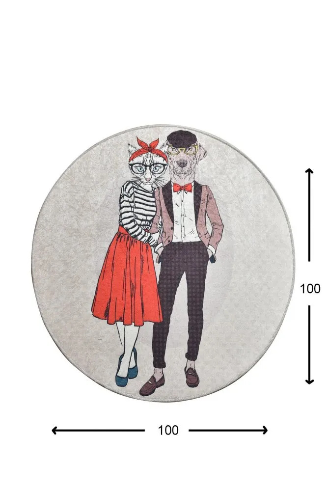 Best Couple Multicolor okrugli tepih sa printom 100 cm (882CHL1142)