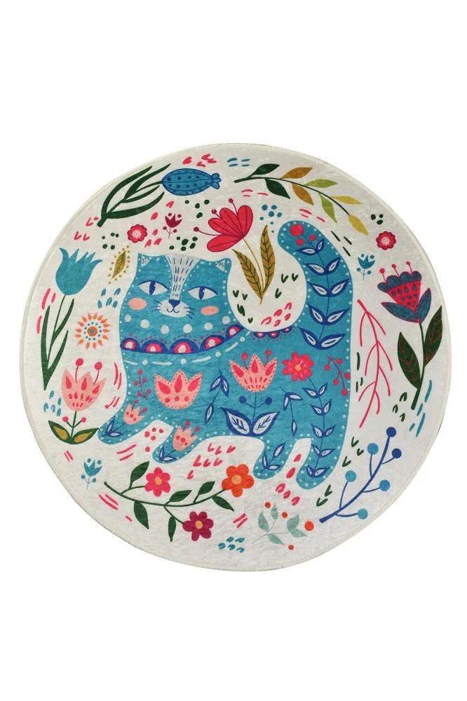 Blue Cats Okrugli tepih u muticolor bojama sa slikom100 cm ( 882CHL1618)