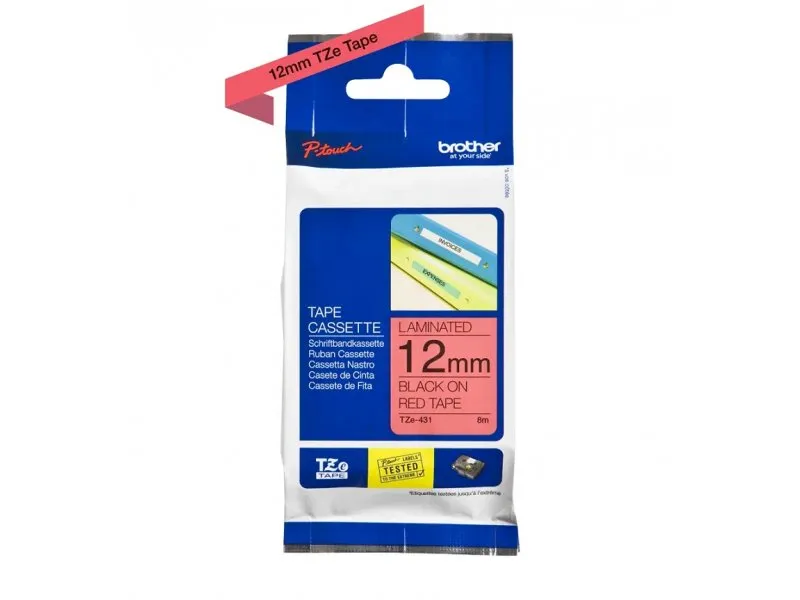 TZE431 crno na crveno 12mm
