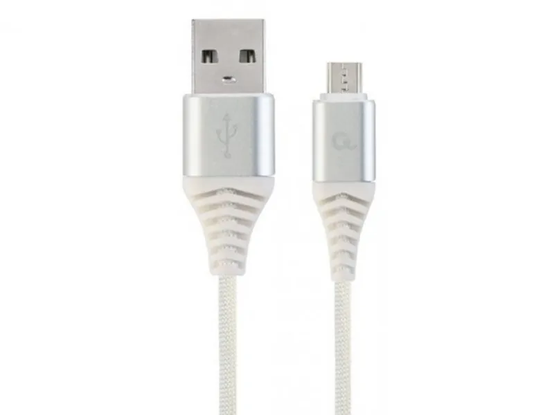 CC-USB2B-AMmBM-1M-BW2 Premium cotton braided Micro-USB charging -data cable,1m, silver/white