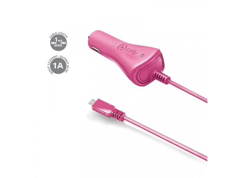 Auto punjač sa MICROUSB kablom u PINK boji
