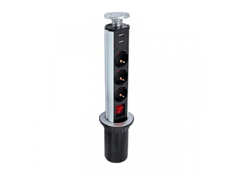 Pop-Up utičnica 3 X šuko + 2 X USB 1.8m kabl 3x1,5 C234-181