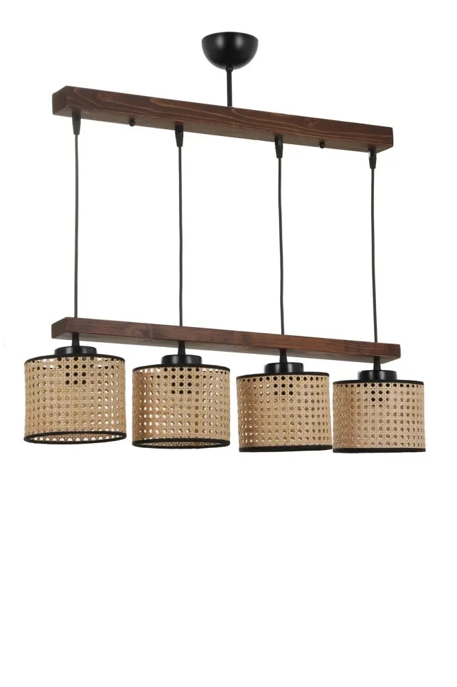 David 4 Lu Sıralı Ceviz Rattan Abajurlu Sarkıt luster
