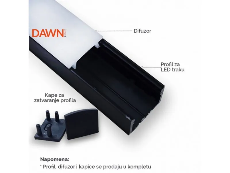 led profil LL-ALP004-R komplet crni
