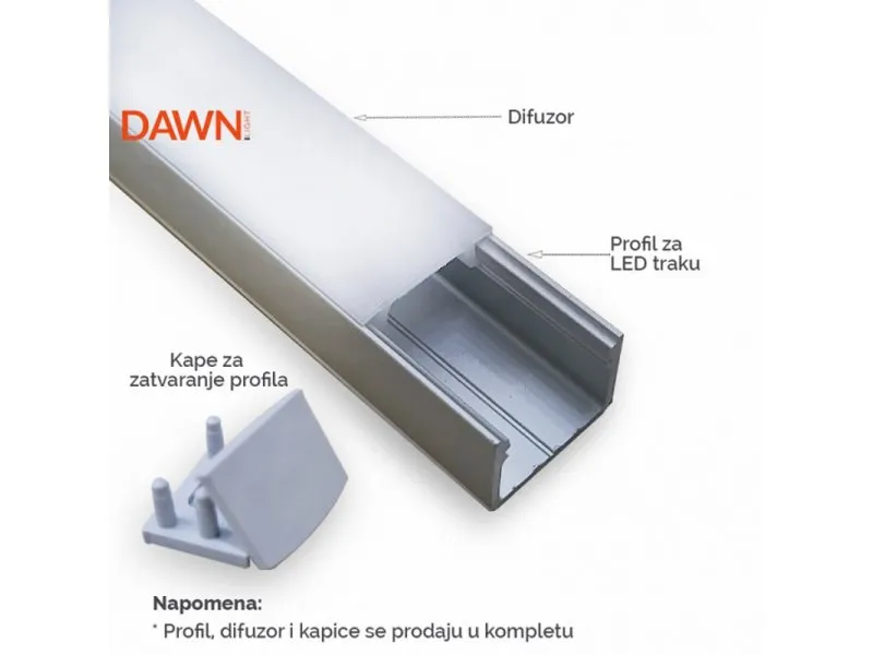 led profil LL-ALP004-R komplet sivi