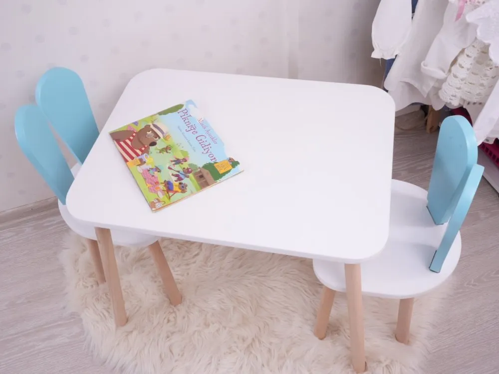 Dečiji sto i stolice Bunny Two Chair Set Baby Blue White
