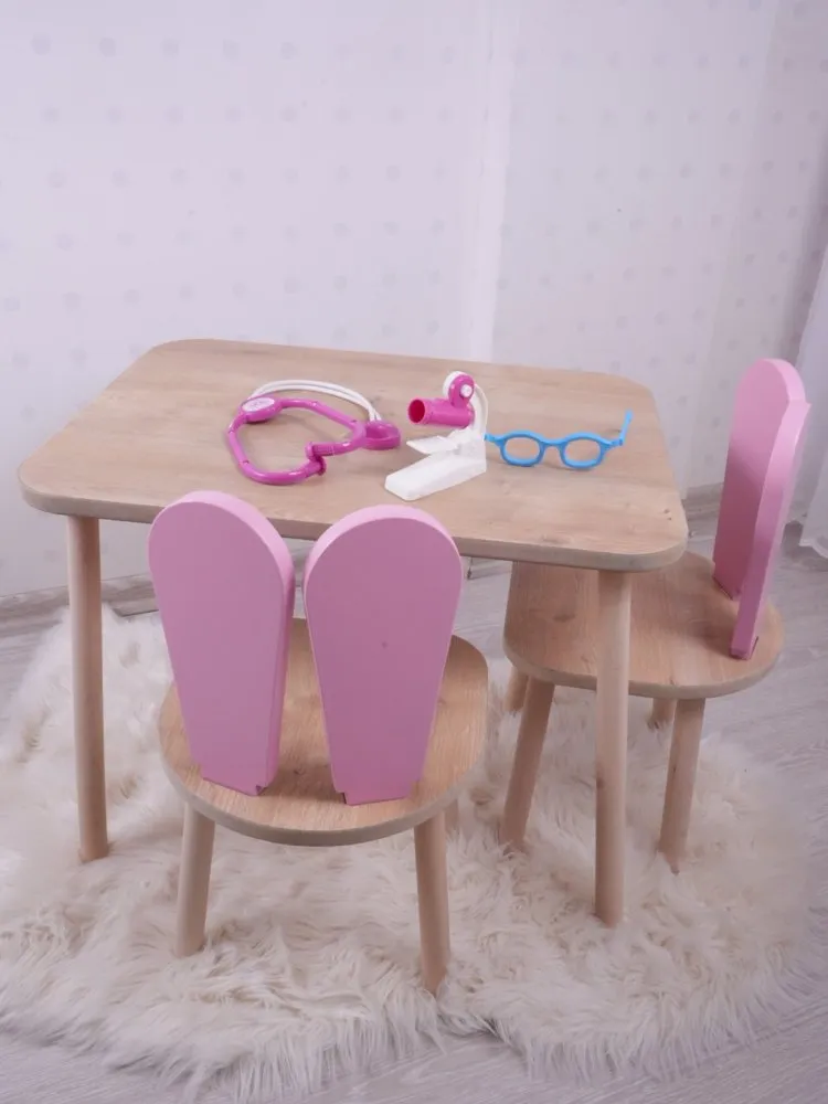 Dečiji sto i stolice Bunny Two Chair Set Pink Brown
