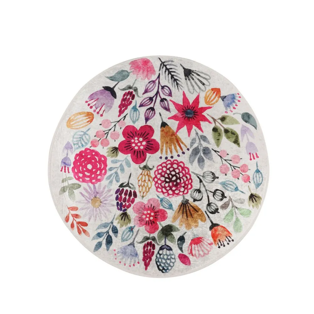 Drenaj Cap Multicolor okrugli tepih beli sa cvetnim printom 100 cm (287CHL1434)