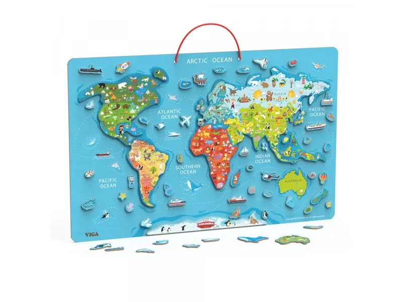 Drvena magnetna puzzle mapa sveta/piši briši tabla