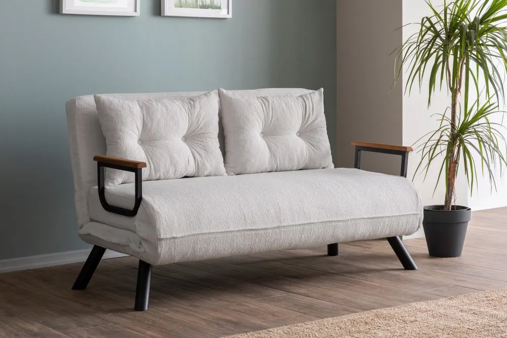 Dvosed Sando 2 Seater Teddy Fabric Cream