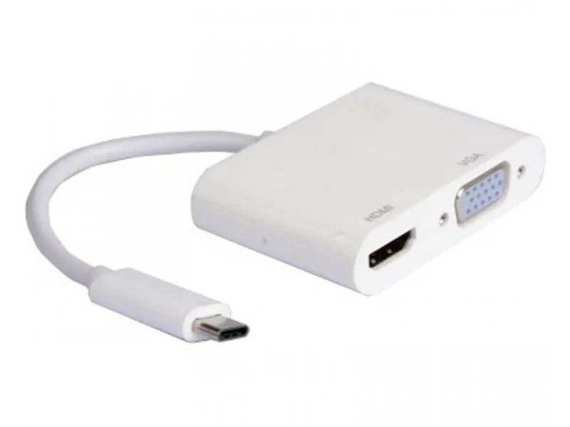 Adapter USB 3.1 tip C (M) - HDMI + VGA (F) beli