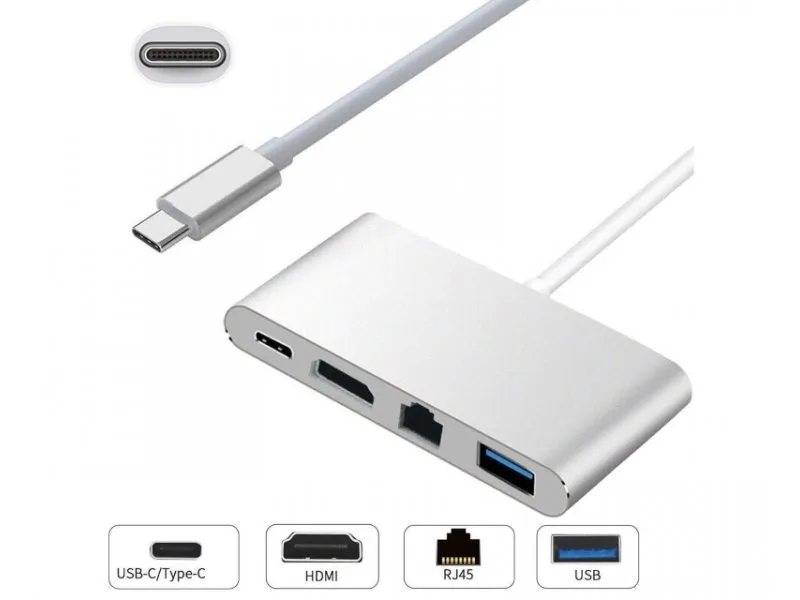 Adapter USB Tipc C - HDMI + USB 3.0 + Tip C + RJ45 (F)