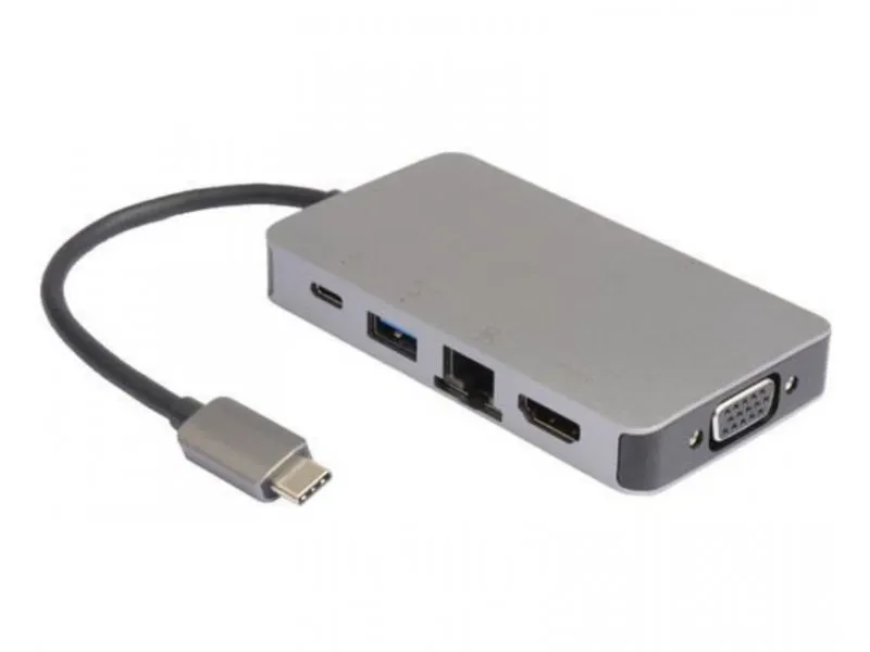 USB HUB Tip-C na HDMI + VGA + 2xUSB 3.0 + RJ45 + tip C (F)