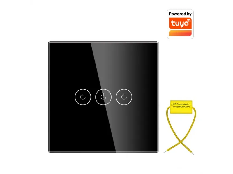 Wi-Fi smart prekidač svetla bez N provodnika 3x10A WFPS-G03/BK