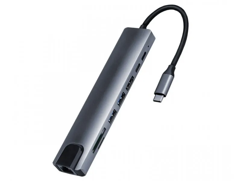 Adapter-konvertor TIP C na HDMI+2xUSB 3.0+TF/SD+2xTIP C+RJ45