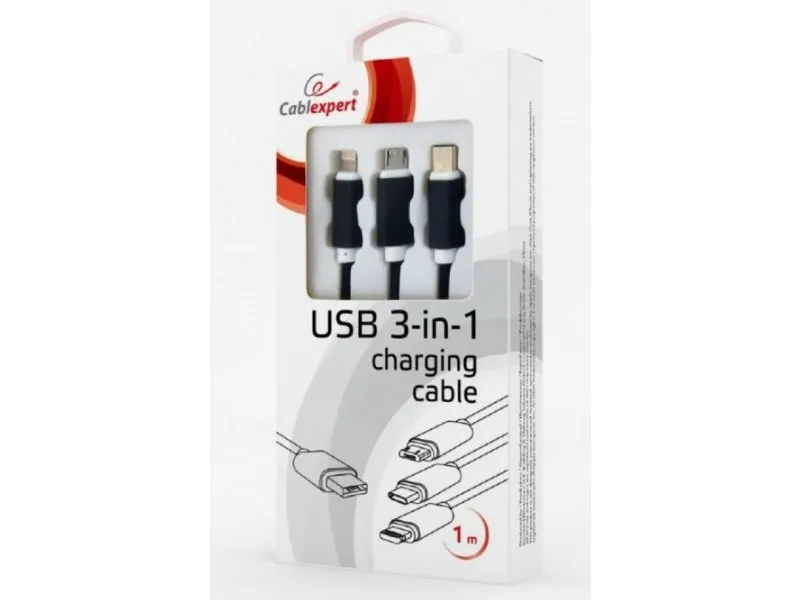 CC-USB2-AM31-1M Gembird USB 3-u-1 kabl za punjenje 8-pin, Type-C, microUSB, crni, 1m