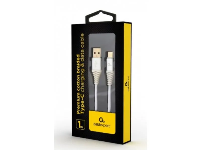 CC-USB2B-AMCM-1M-BW2 Gembird Premium cotton braided Type-C USB charging -data cable,1m, silver/white