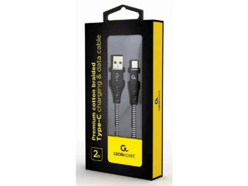 CC-USB2B-AMCM-2M-BW Gembird Premium cotton braided Type-C USB charging -data cable,2m, black/white