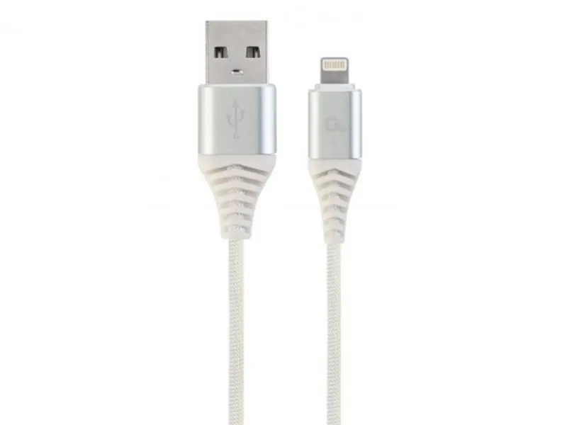 CC-USB2B-AMLM-1M-BW2 Gembird Premium cotton braided 8-pin charging and data cable, 1m, silver/white
