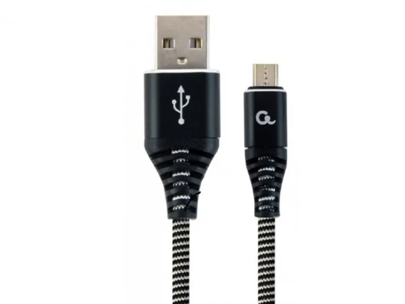 CC-USB2B-AMmBM-2M-BW Premium cotton braided Micro-USB charging - data cable,2m, black/white
