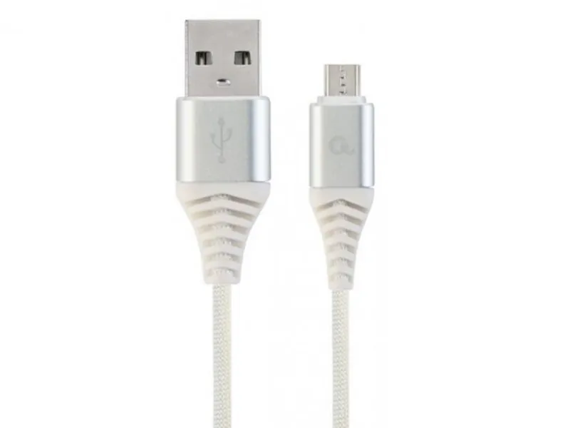 CC-USB2B-AMmBM-2M-BW2 Premium cotton braided Micro-USB charging -data cable,2m, silver/white
