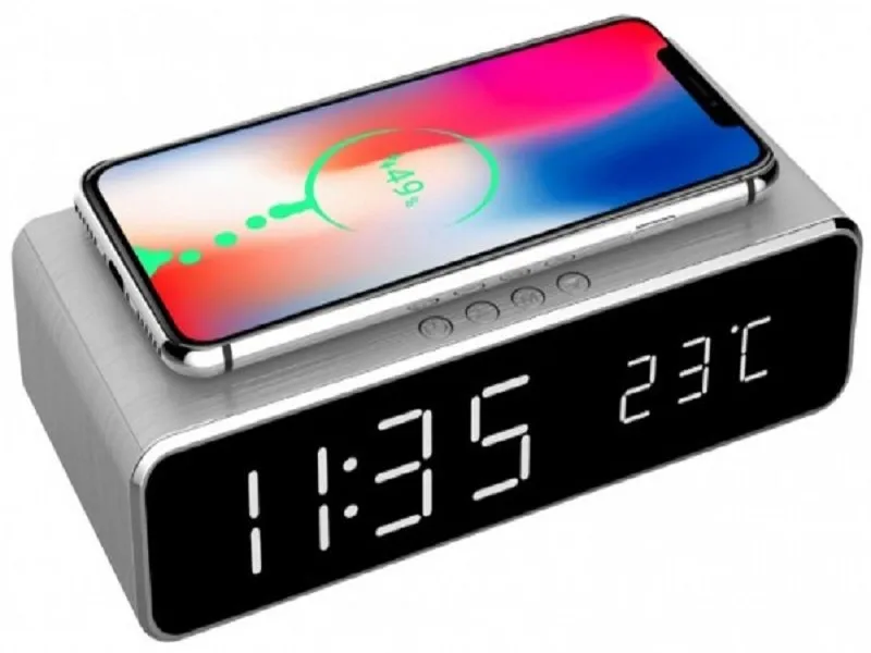 DAC-WPC-01-S Digitalni sat + alarm sa bežičnim punjenjem telefona, Silver 39196