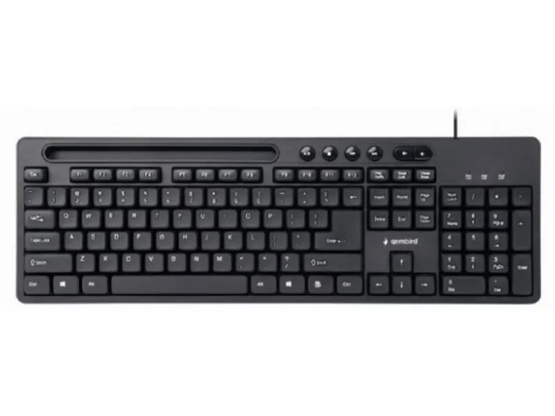 KB-UM-108 Multimedijalna tastatura US layout black USB sa držačem za telefon