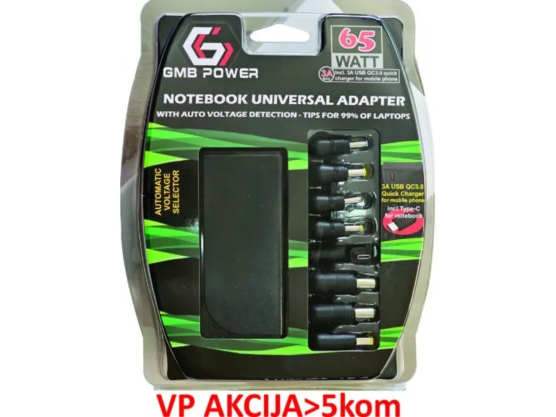 NPA-AC7D univerzalni laptop punjač AC 65W sa Tip-C + QC3.0 mob. brzi punjač