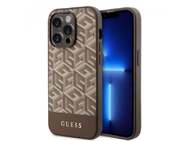 Maska za iPhone 14 Pro GCUBE PU STRIPES Brown MagSafe