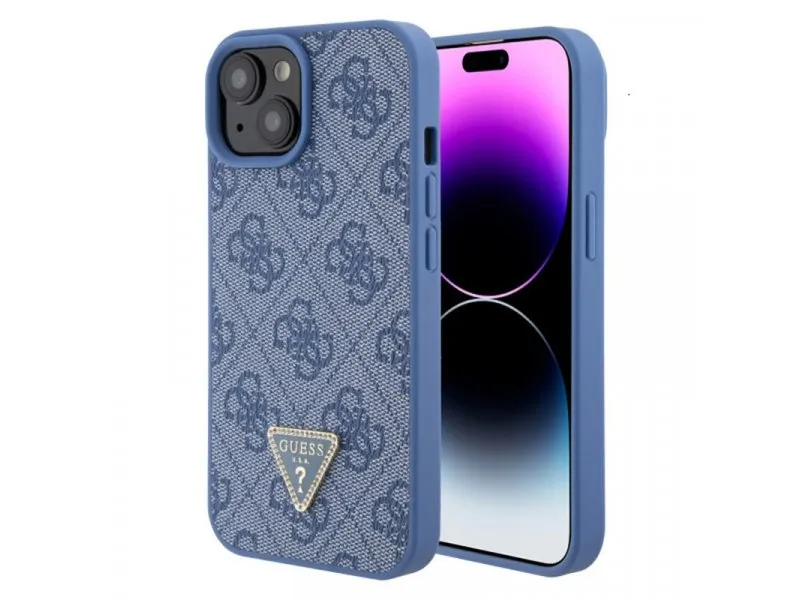 maska za iPhone 15 Plus LEATHER 4G TRIANGLE STRASS BLUE