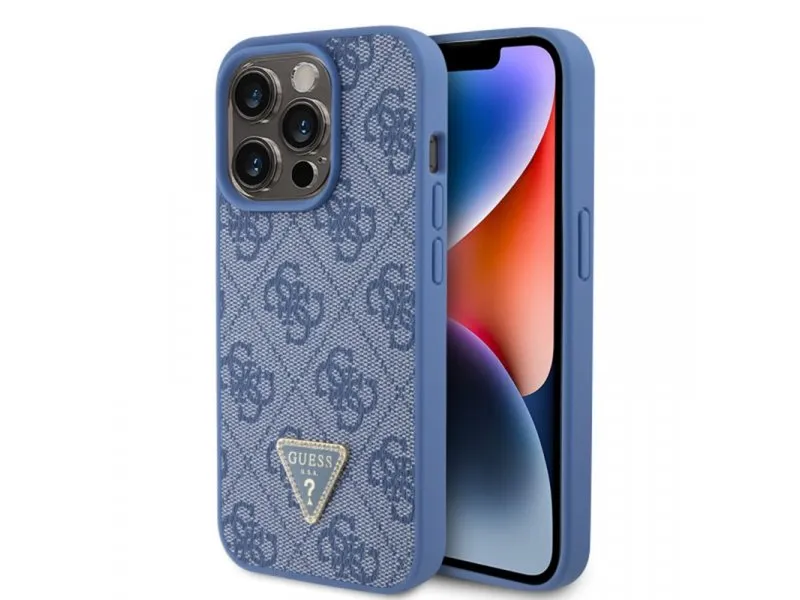 maska za iPhone 15 Pro LEATHER 4G TRIANGLE STRASS BLUE