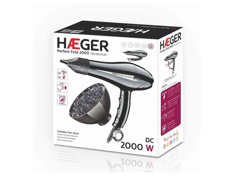 Fen za Kosu 2000W (sa Difuzorom za lokne, Crni)