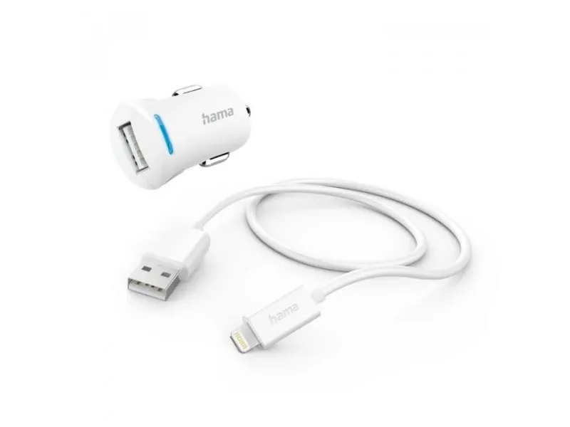 Auto Punjac Za IPhone, MFI, Beli, 12W, 5V/2,4A, 1m