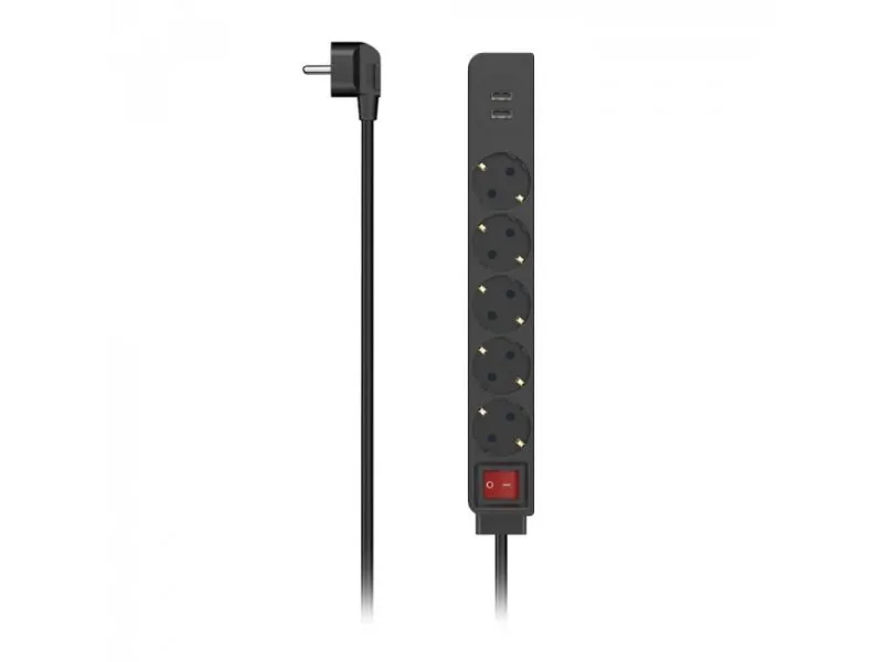 Distributer Sa 5 Uticnica I 2 USB Porta, Crni 223184