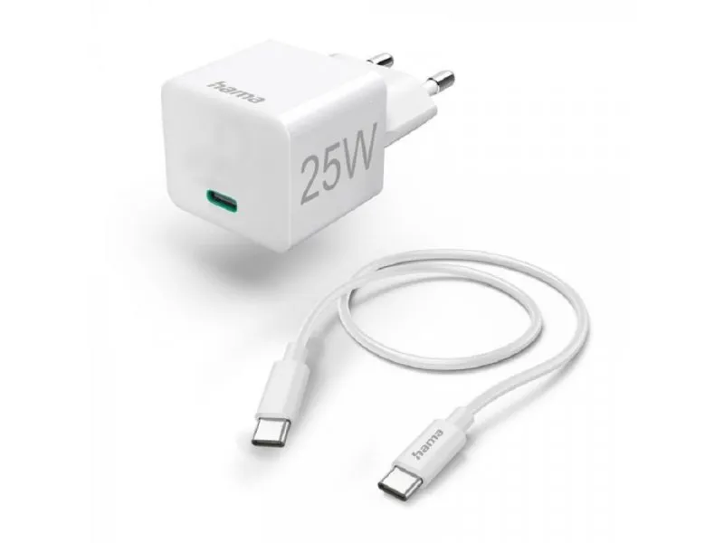 Mini Brzi Punjac Sa USB-C Kablom, PD, 25W, 1.5m Beli