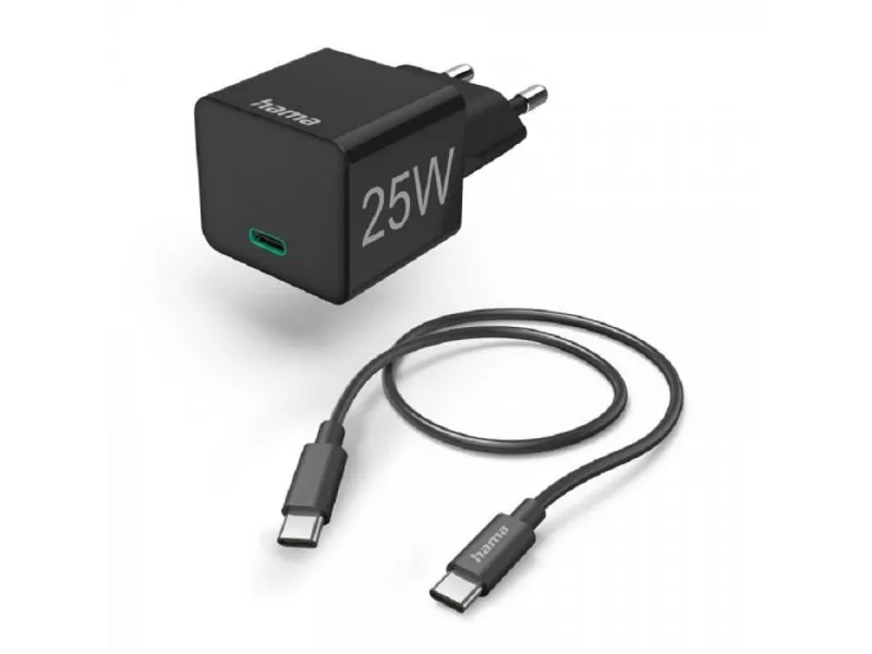 Mini Brzi Punjac Sa USB-C Kablom, PD, 25W, 1.5m Crni 201623