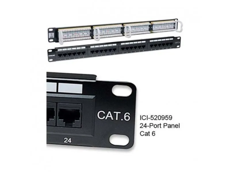 Prespojni panel, Cat6, UTP, 24 porta, 19'', 1U crni