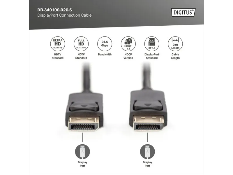 Kabl Display port na Display port 1.2 4K 3m crni