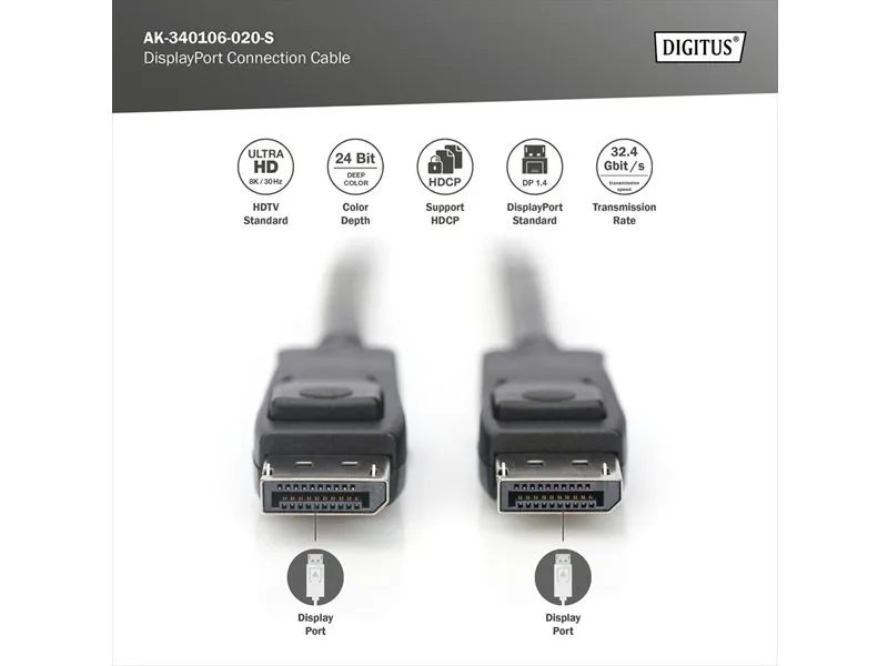 Kabl Display port na Display port 1.4 8K 2m crni